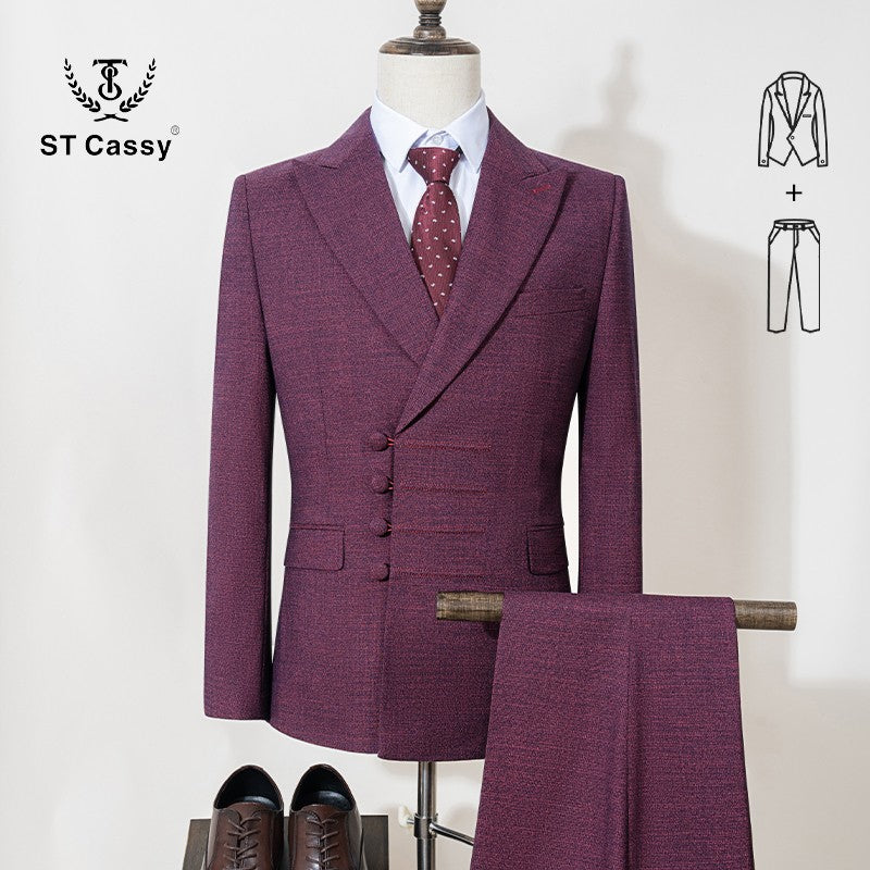 ST Cassy Elegant man suit for wedding Slim Fit Double Breasted Multiple buttons Casual Business man 2 piece outfit set