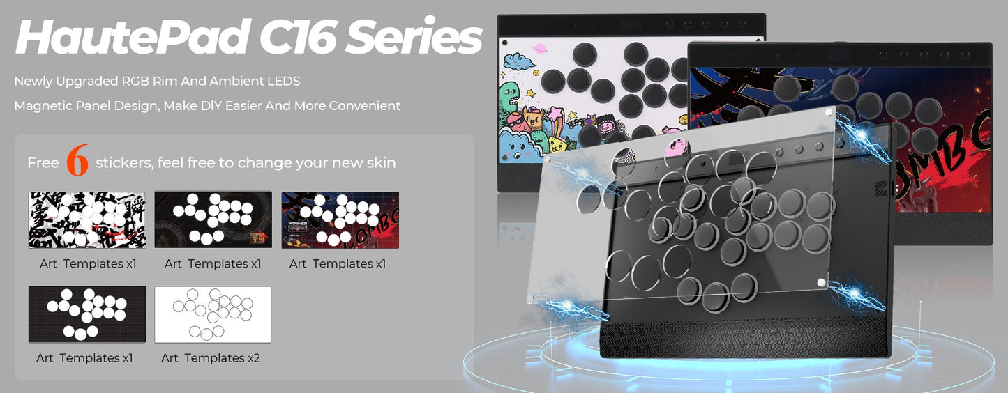 Haute42 Controle Magnético Arcade Sem Alavanca C16-S Teclado Controle Hitbox Sem Alavanca Para PC/PS4/PS5/Switch Fight Stick Hitbox
