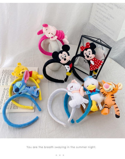 Disney Stitch Mickey Minnie Pelúcia Tiara Cocar Desenho Animado Anime Macio Moda Feminina Menina Acessório de Cabelo Princesa Presente