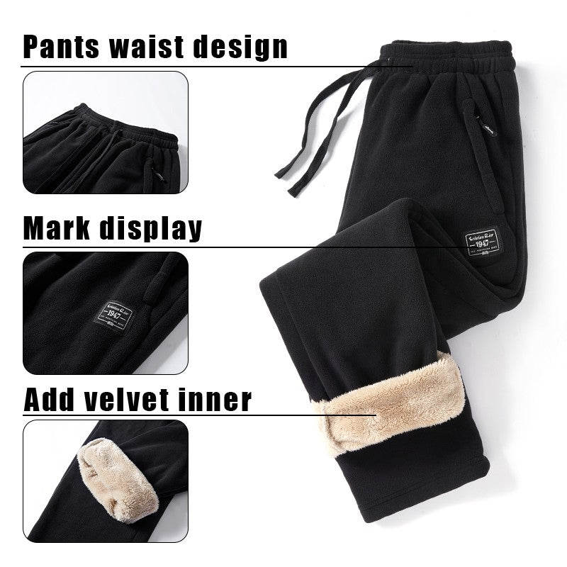 IPPOLICH Mens Winter Casual Pants Outdoor Plush Velvet Thickened Cold-proof Pure Cotton Casual Pants Men Windproof Warm Trousers