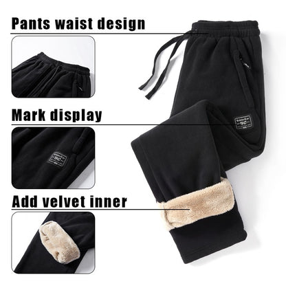 IPPOLICH Mens Winter Casual Pants Outdoor Plush Velvet Thickened Cold-proof Pure Cotton Casual Pants Men Windproof Warm Trousers