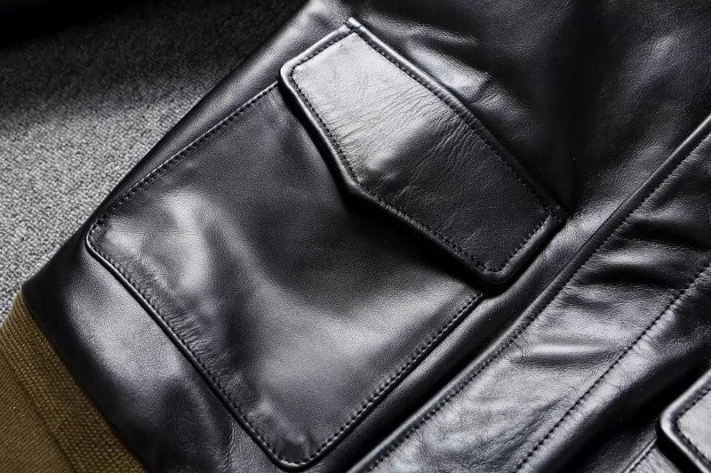 A2 Men's Bomber Jacket Tea Core Horse Leather Cropped Motorcycle Jacket Natural Leather Loose Coat Military Men's Leather Jacket