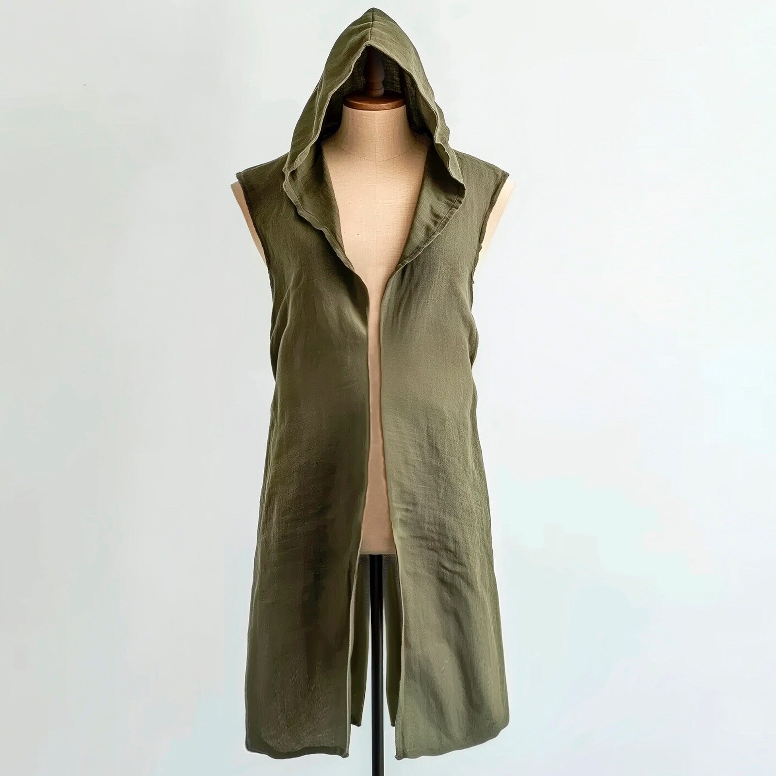 Medieval Mens Surcoat, Linen Hooded Tunic, Renfaire Cape, LARP Ranger Cosplay