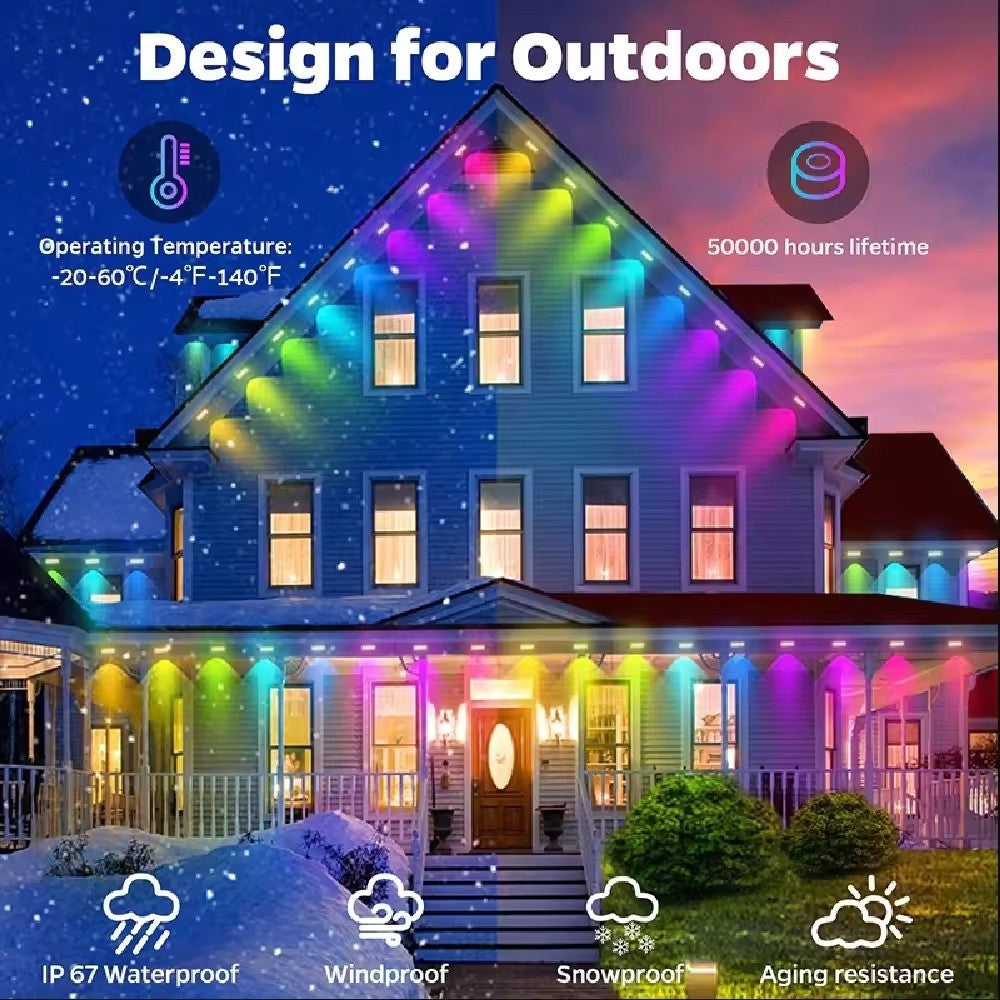 ? RGBIC Permanent Outdoor Lights PRO IP67 Waterproof LED Eave Lights Bluetooth APP Remote Control Music Sync DIY Scene Outdoor House Roof Christmas Decor String Lights