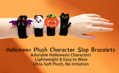 12-48Pcs Halloween Stuffed Slap Bracelets Ghost Plush Trick or Treat Gift Bag Fillers Halloween Party Favors Classroom Prizes