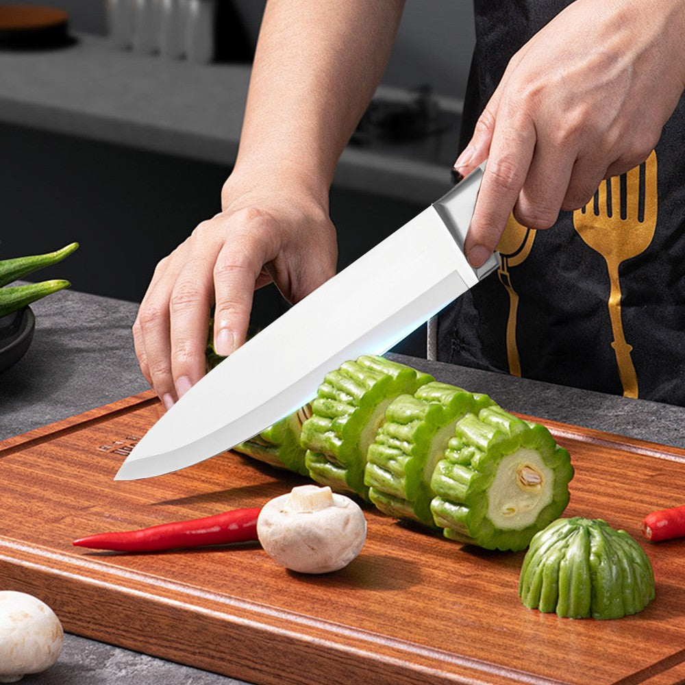 Conjunto de Facas de Cozinha ZENG de Aço Inoxidável com Cabo Oco Faca de Carne Faca de Cozinheiro Tesoura Faca de Pão Descascador de Frutas Suporte de Faca