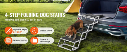 SucceBuy Escada para Cães para Carros Degraus Largos para Carros Dobráveis Portáteis Degraus para Animais de Estimação Leves de Alumínio para Carros SUV e Caminhões 68 kg