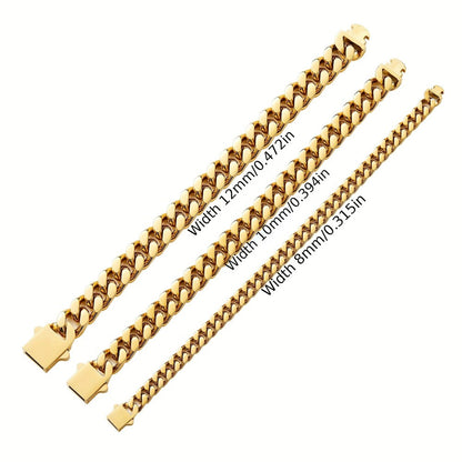 Pulseira Acessório Masculina de Aço Inoxidável 316 Banhada a Ouro 18k, Corrente Cubana Criptografada de 8, 10, 12mm, Estilo Miami Rap Hip Hop