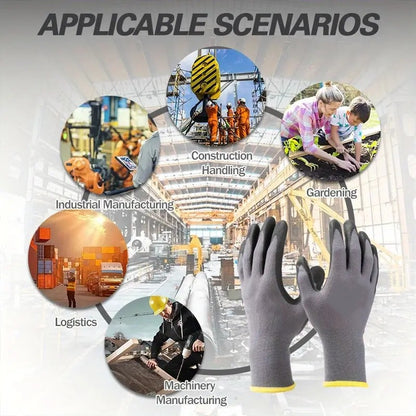 12 PARES de Luvas de Segurança para Trabalho com Revestimento de Nitrila 15G Luvas de Tricô Sem Costura com Microespuma para Homens Construção Pintura Industrial