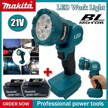 Luz de trabalho LED sem fio Makita Lanterna recarregável Ferramentas elétricas com bateria de 18V Ferramenta de holofote para ambientes internos e externos noturnos