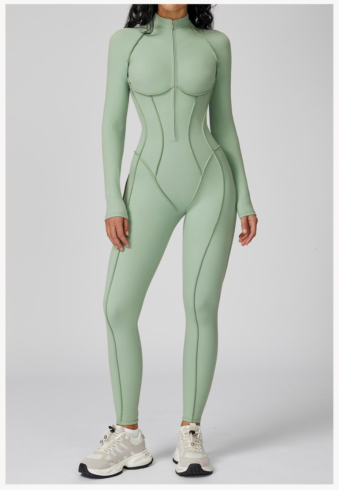 Seamless Yoga Jumpsuit Peach Hip High Elasticity Zipper Bodysuit Long Sleeves One-Piece Workout Clothes Gym Leggings Sportswear