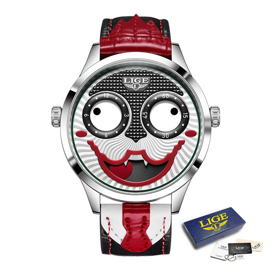 LIGE 2025 Creative Watches For Men Clown Fashion Quartz Wristwatches Waterproof Leather Strap Mens Watch Cool Joker Reloj Hombre