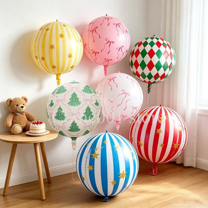 Merry Christmas Round Foil Balloons StripedStar Festive Ballons Party Birthday Home Decoration Supplies
