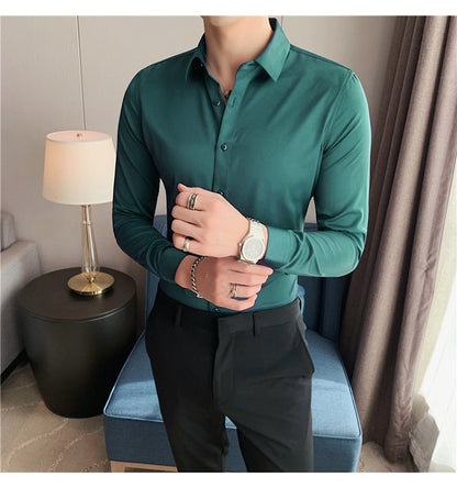 Plus Size S-7XL High Quality Men Dress Shirt 2024 Autumn Long Sleeve Solid Business Slim Shirts Homme Dress Social Casual Shirt