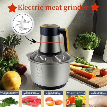 Liquidificador de aço inoxidável multifuncional para carne, frutas, vegetais, processador de alimentos, moedor de carne elétrico de cozinha com cinco velocidades