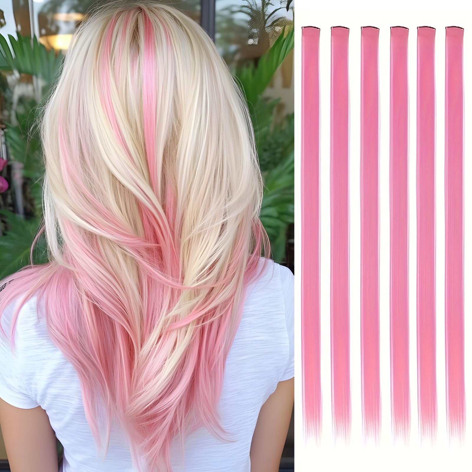 6 Pcs Clip Extensions, 24 Inch Colored Hair Extensions Party Highlights Long Straight Synthetic Hairpieces for Women Kids Girl