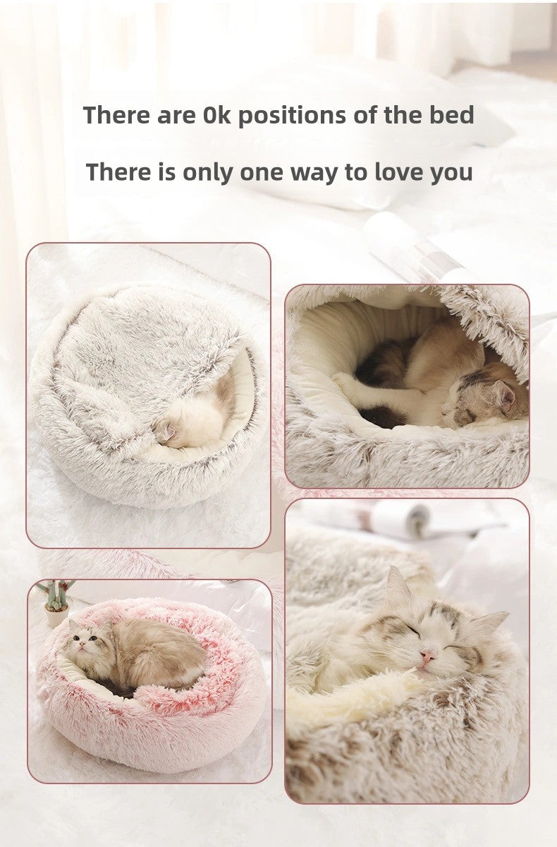 Cama para pets de pelúcia macia outono e inverno e cama para pets inverno quente e frio ninho edredom de pelúcia ninho de gato concha ninho de gato semi-fechado