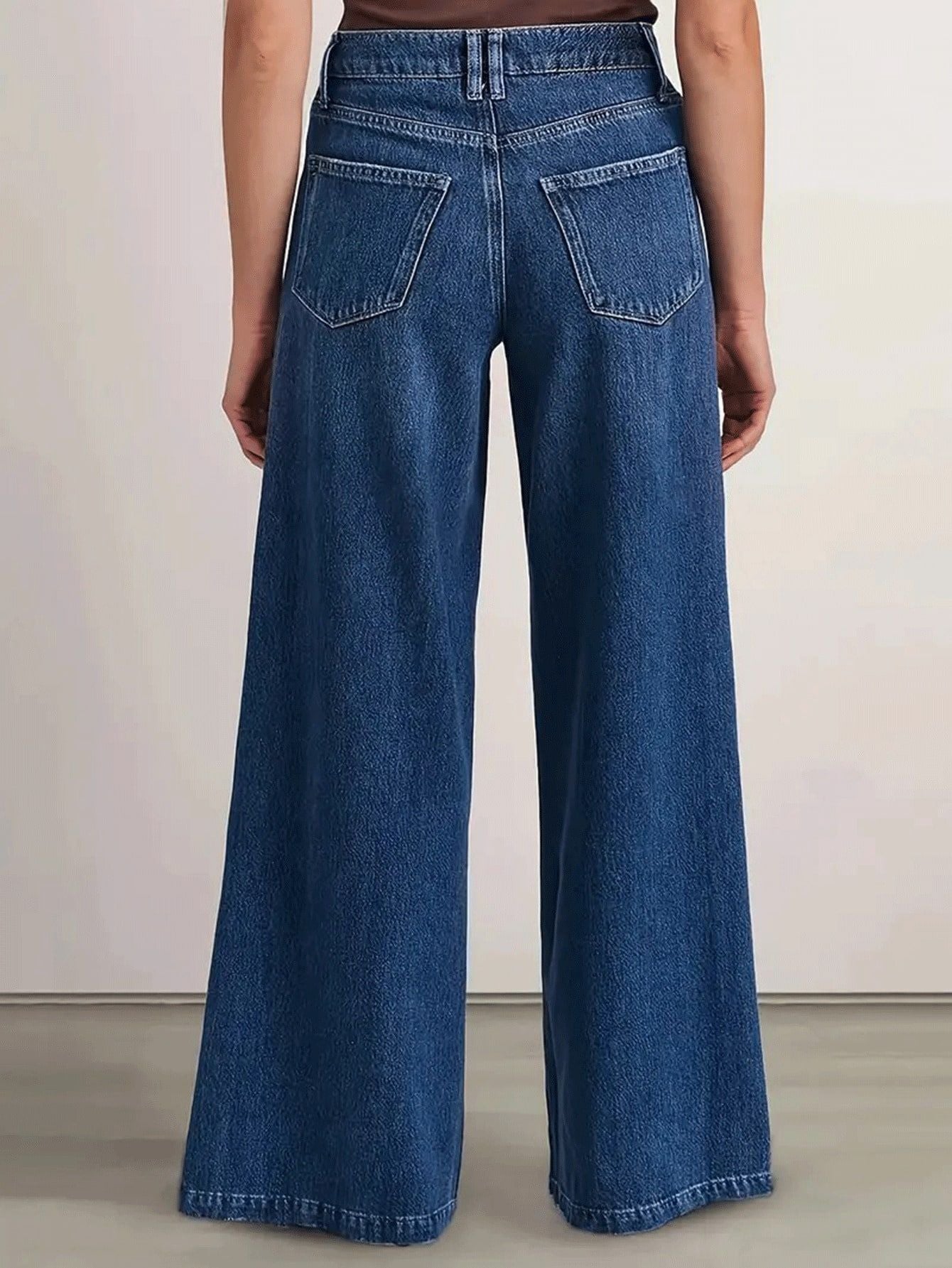 "Women’s Deep Blue Wide Leg Jeans - Stylish Denim Trousers for Comfort and Versatility