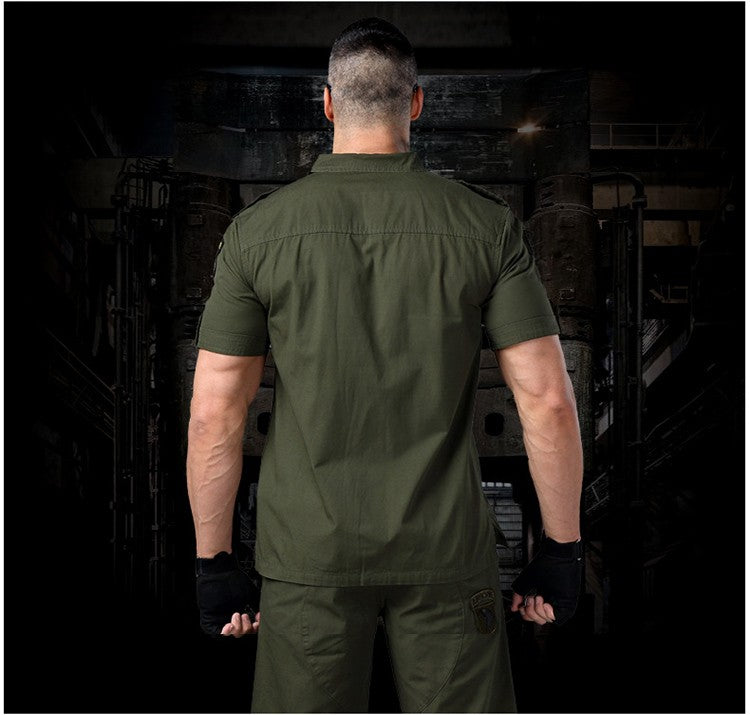 Short Sleeved Shirts Men Tactical T-shirt Spring Summer Workwear Cotton Vintage Shirt  Army Embroidery Pocket Cargo Tees