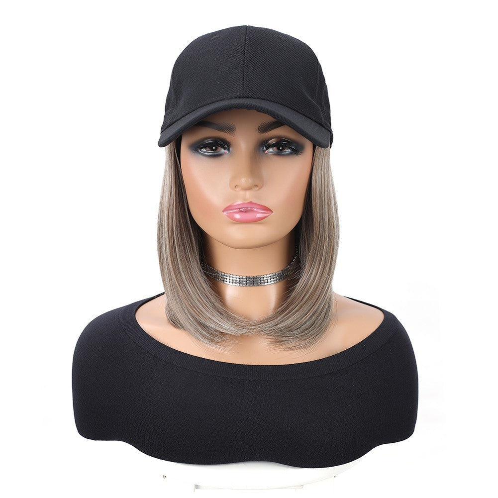 Boné de Beisebol com Extensões de Cabelo Sintético, Resistente ao Calor, 25 cm, Peruca Curta Lisa Ajustável Estilo Bob em Boné para Uso Diário Feminino