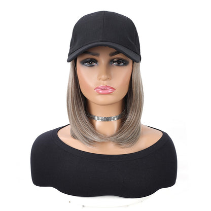Boné de Beisebol com Extensões de Cabelo Sintético, Resistente ao Calor, 25 cm, Peruca Curta Lisa Ajustável Estilo Bob em Boné para Uso Diário Feminino