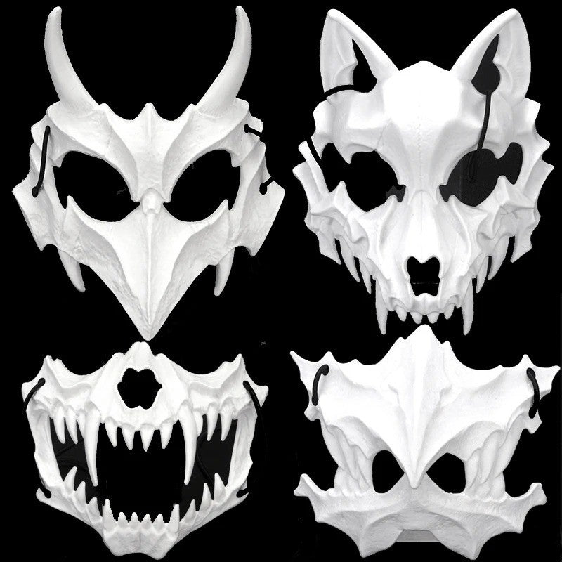 Halloween Skull Mask Long Teeth Demon Skeleton Half Face Cosplay Party Mask Scary Horror Wolf Dragon Tiger Costume Accessory