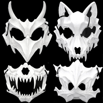 Halloween Skull Mask Long Teeth Demon Skeleton Half Face Cosplay Party Mask Scary Horror Wolf Dragon Tiger Costume Accessory
