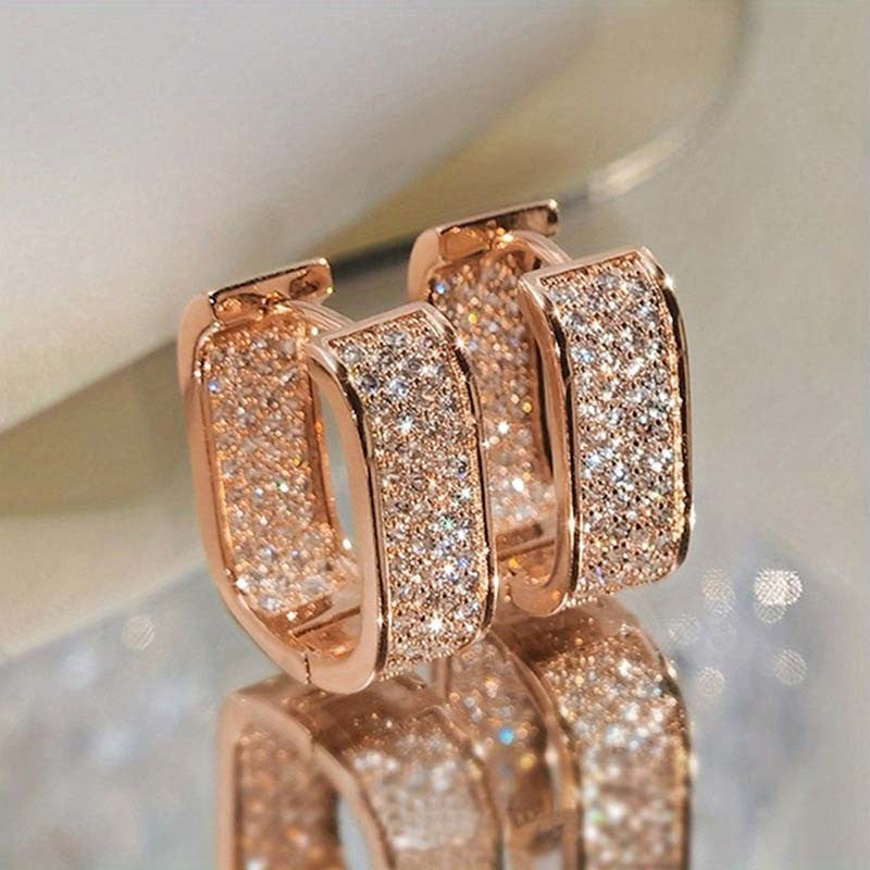 Stainless Steel Gold Silver Color Square Hoop Earrings for Women Luxury Shiny CZ Zircon Geometric Earrings Wedding Jewelry