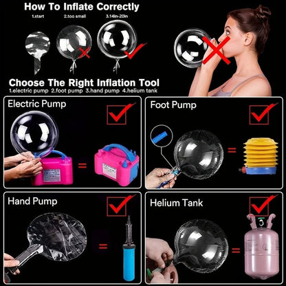 5 Sets LED Glow Balloons 20 Inch Clear Light Up Bobo Balloon with 3M String Lights Party Wedding Birthday Christmas Decoration