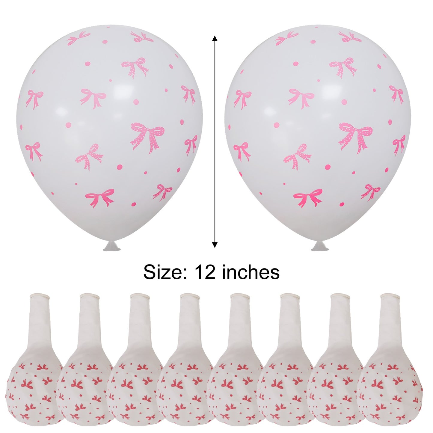 50/10pcs Bow Theme Latex Balloon 12 Inches Bowknot Print White Balloons for Kids Girls Birthday Baby Shower Wedding Party Decor