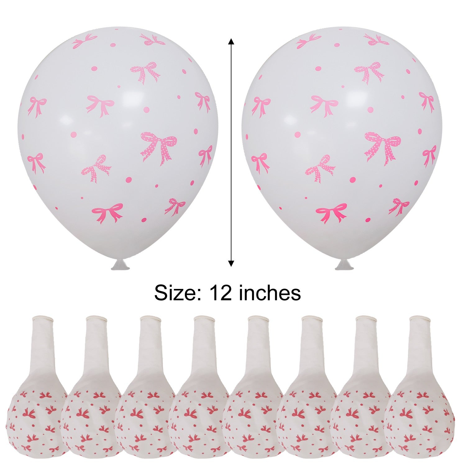 50/10pcs Bow Theme Latex Balloon 12 Inches Bowknot Print White Balloons for Kids Girls Birthday Baby Shower Wedding Party Decor