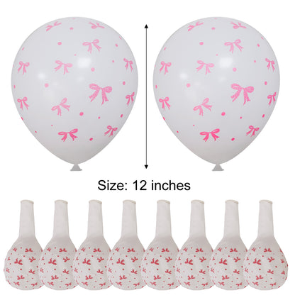 50/10pcs Bow Theme Latex Balloon 12 Inches Bowknot Print White Balloons for Kids Girls Birthday Baby Shower Wedding Party Decor