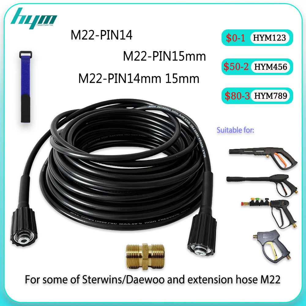 Mangueira Extensora de Água para Lavadora de Alta Pressão, de Comprimento Personalizável, M22-PIN14mm 15mm para Pistola de Lavagem de Carros de Alta Pressão