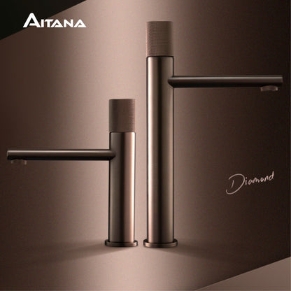 Torneira de lavatório preta de latão, diamante, monocomando, design para hotéis de luxo, controle duplo de água fria e quente, alta e baixa.