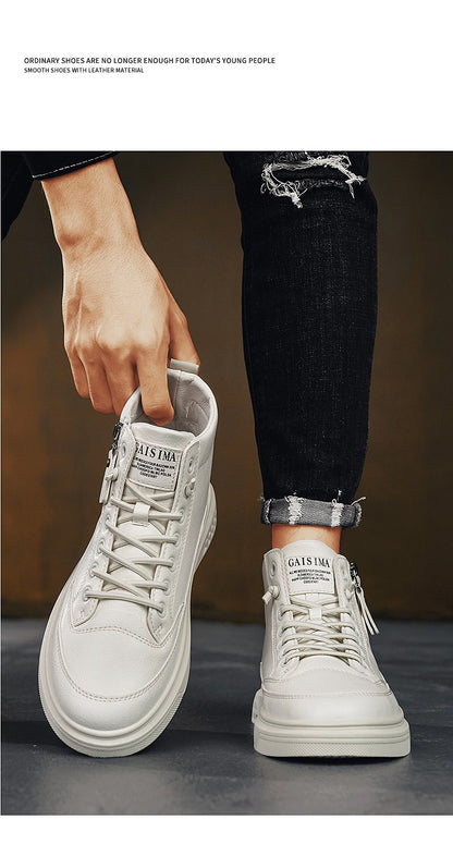 Leather Men Ankle Boots Fashion comfortable Men Sneakers Luxury British style High Top Shoes Men Platform Casual Shoes 2025 New