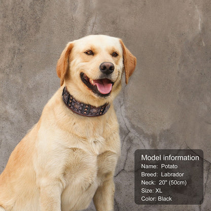 Coleira Legal Com Espinhos Para Cães De Porte Médio E Grande, Couro Genuíno, Pitbull, Bulldog, Acessórios Ajustáveis Para Animais De Estimação, Coleiras, Colar
