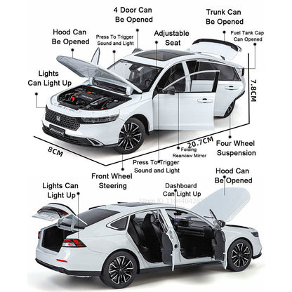 1:18 HONDA Accord Liga Miniatura Modelo Diecast Brinquedo Porta Aberta Som Luz Puxar para Trás Direção Roda Dianteira Presente de Aniversário Clássico