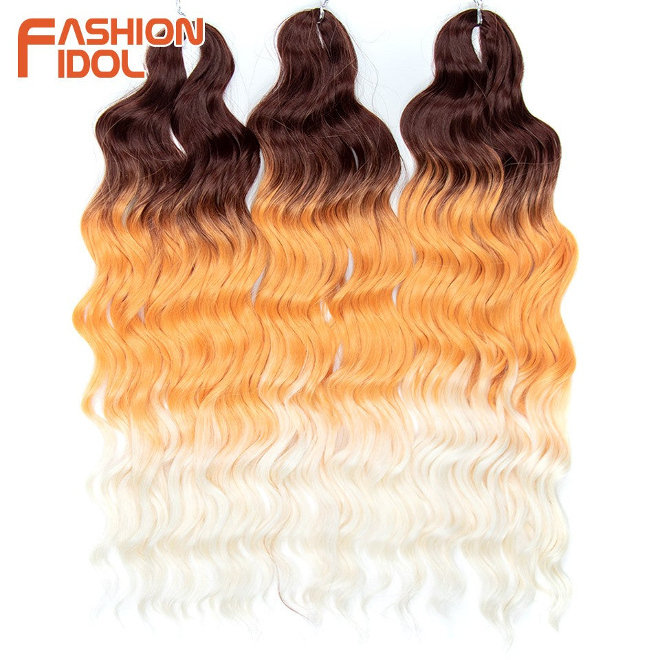 FASHION IDOL Cabelo de Crochê Torção Laranja Extensões de Cabelo Trançado de Onda Profunda Sintética Cabelo Onda de Água 24 Polegadas Fibra Resistente ao Calor