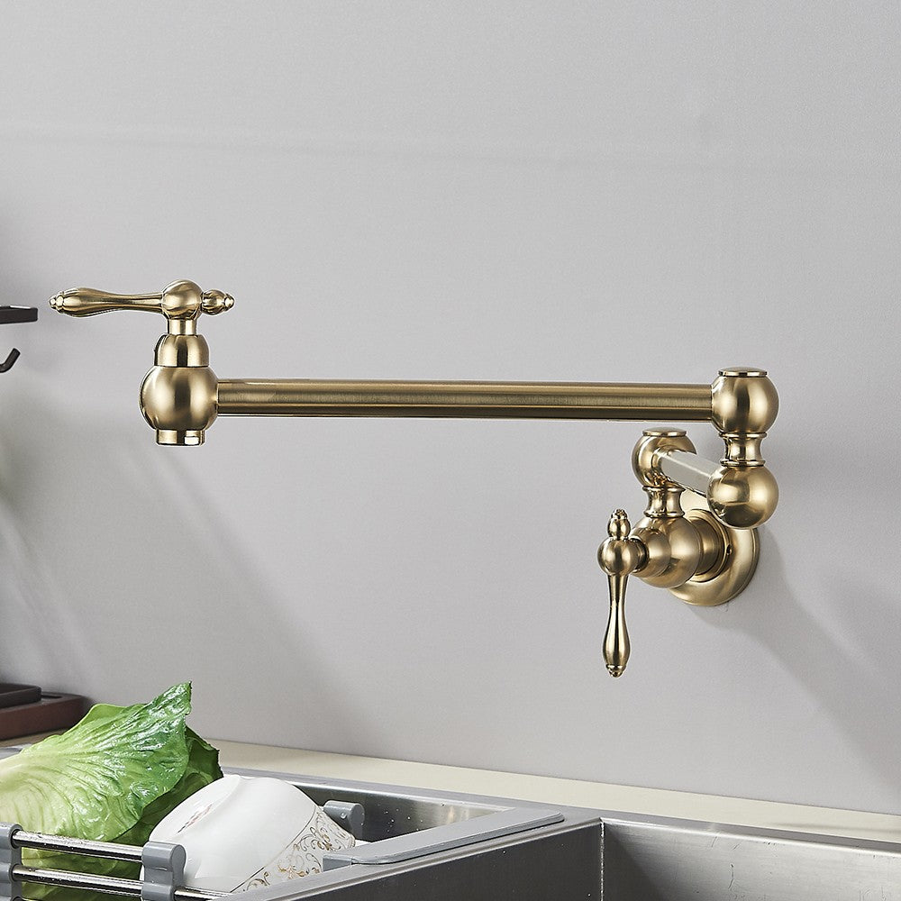 Brushed Gold Rotated Kitchen Sink Faucet Cold Water Tap Brass Basin Sink Swivel Faucets Wall Mounted Faucet
