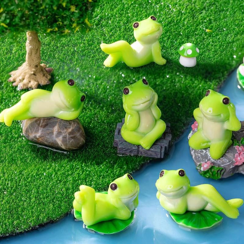 5/6Pcs Cartoon Funny Frog Figurine Ornament Desktop Living Room Micro Landscape Fish Tank Aquarium Decoration Accessories