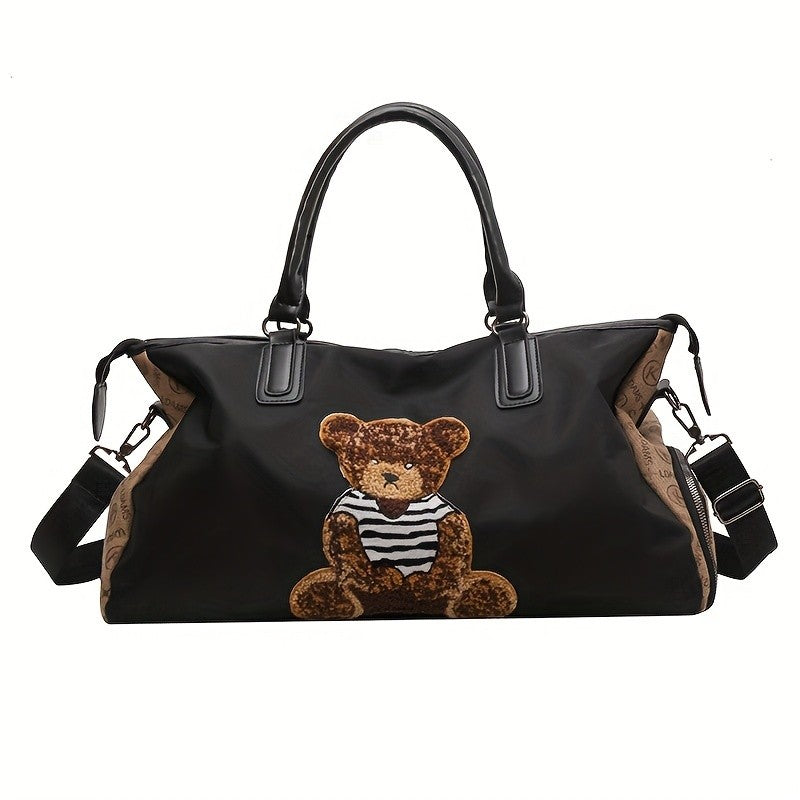Large Capacity Travel Bag with Bear & Cat Design - Durable Oxford Fabric, Hand Washable, Ideal for Students, Fitness, Yoga