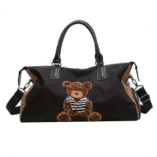 Large Capacity Travel Bag with Bear & Cat Design - Durable Oxford Fabric, Hand Washable, Ideal for Students, Fitness, Yoga