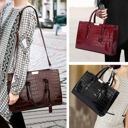 Luxury Vintage Women's Crocodile Pattern Handbag Large Capacity Tote Bag Leather Business Shoulder Bag For Female