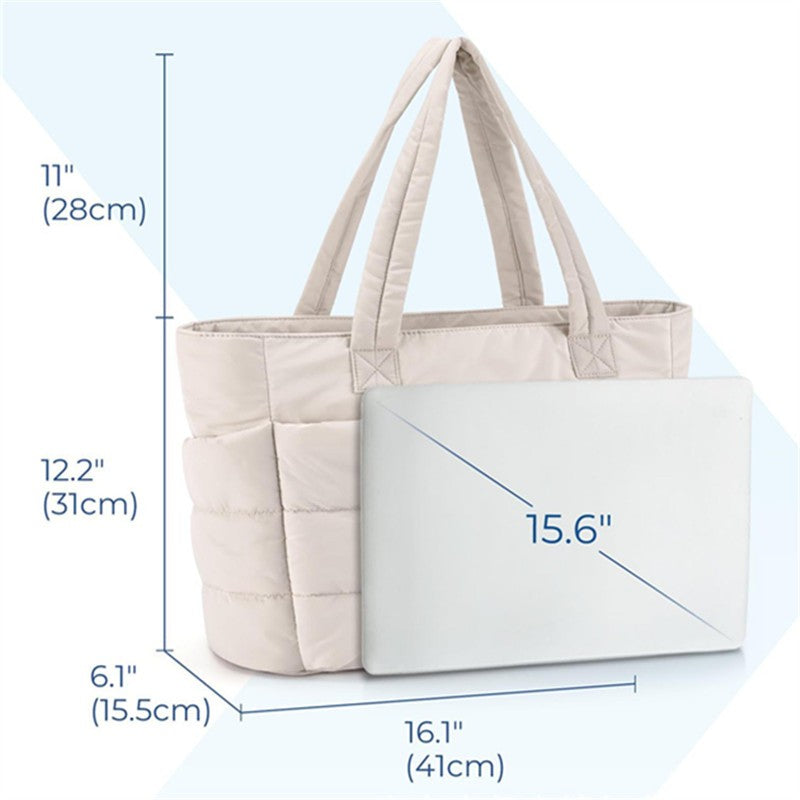 Quilted Large Capacity Tote Bag for Women Durable Fabric with Zipper Closure & Wrist Strap, Spacious Gym Beach Work Travel Bag