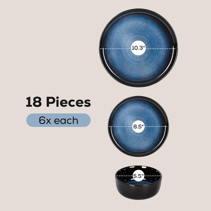 Ceramic 18Pcs Dinnerware SetsStoneware Plates and Bowls Set for 6 Chip and Scratch Resistant Dish Set Handmade Reactive Glaze O