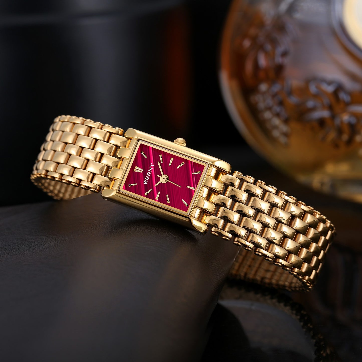 BERNY Gold Watch for Women Square Ladies Quartz Wristwatches Stainless Steel Women Small Gold Watch Luxury Casual Fashion Watch