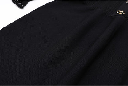 High Quality Spring And Autumn New Fashion Knitted Heavy Industry Pearl Slim Fit And Slimming Round Neck Long Sleeved Dress