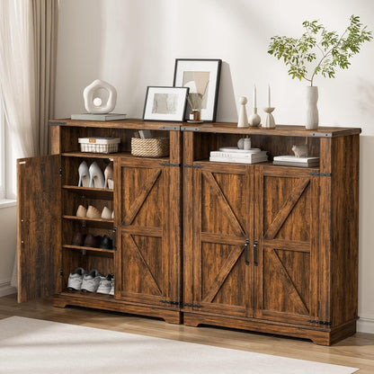 "Set of 2 6-Tier Shoe Cabinets - Doors with Adjustable Shelves & Anti-Tip Design, Entryway Storage";;VERDADEIRO;;"Brown