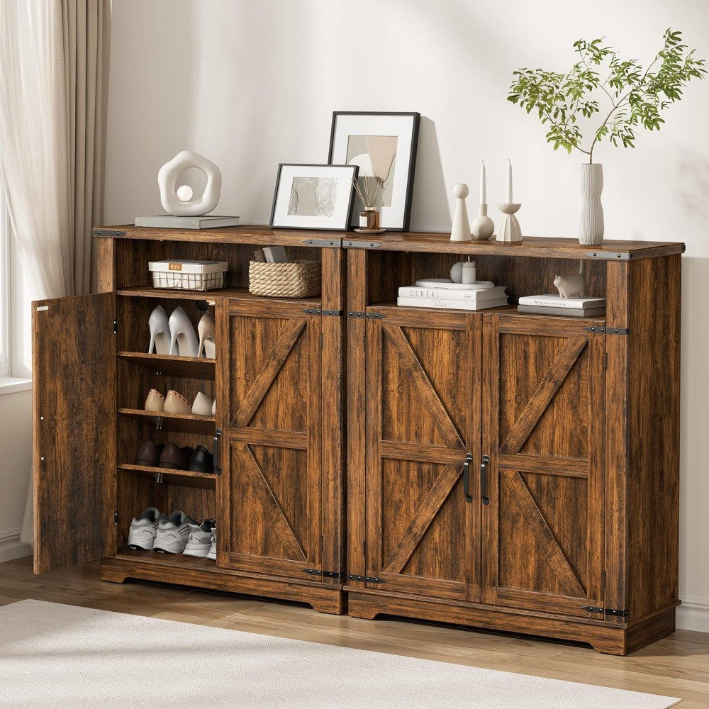 "Set of 2 6-Tier Shoe Cabinets - Doors with Adjustable Shelves & Anti-Tip Design, Entryway Storage";;VERDADEIRO;;"Brown