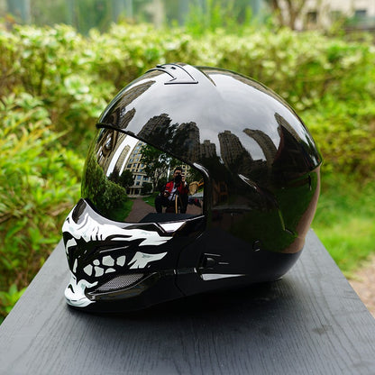 3color lenses Black glossy skull dark style motorcycle helmet men's  winter helmet full face